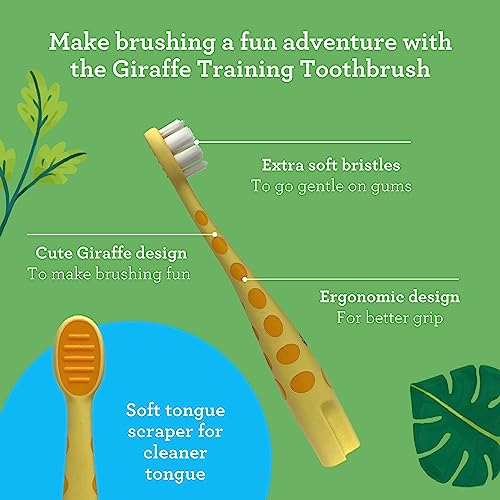 GuruNanda Kids Butter On Gums Training Toothbrush with Cover - Cute Giraffe Design, Extra Soft Bristles for Gentle Cleaning - Ergonomic Handle - BPA & Cruelty Free - 1 Pack (Age 1+)