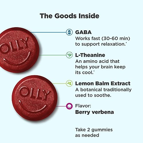 OLLY Goodbye Stress Gummy, GABA, L-Theanine, Lemon Balm, Stress Relief Supplement, Berry - 60 Count