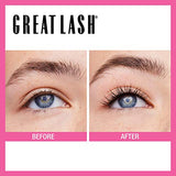 Maybelline Great Lash Washable Mascara Makeup, Volumizing Lash-Doubling Formula That Conditions As It Thickens, Very Black, 2 Count