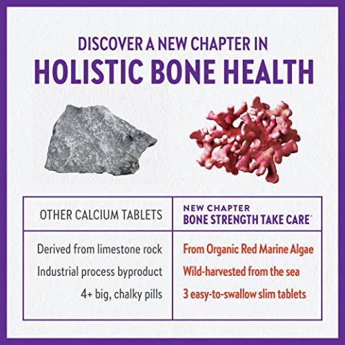 New Chapter Calcium Supplement - Bone Strength Organic Red Marine Algae Calcium - with Vitamin D3+K2 + Magnesium, 70+ Trace Minerals for Bone Health, Gluten Free, Easy to Swallow - 120 Slim Tablets