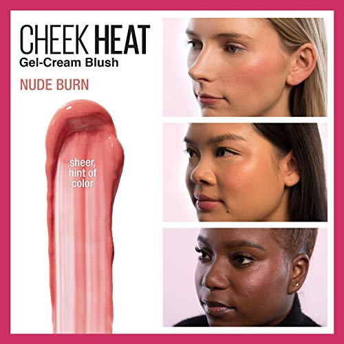 Maybelline New York Cheek Heat Gel-Cream Blush Makeup, Lightweight, Breathable Feel, Sheer Flush Of Color, Natural-Looking, Dewy Finish, Oil-Free, Nude Burn, 1 Count