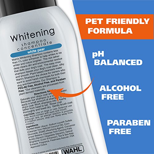 Wahl Whitening Shampoo White Pear scent for Pets – Whitening & Animal Odor Control with Silky Smooth Results for Grooming Dirty Dogs – 24 oz - Model 820001A