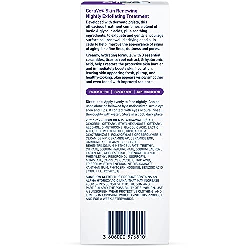 CeraVe Skin Renewing Nightly Exfoliating Treatment | Anti Aging Face Serum with Glycolic Acid, Lactic Acid, and Ceramides| Dark Spot Corrector for Face | 1.7 Oz