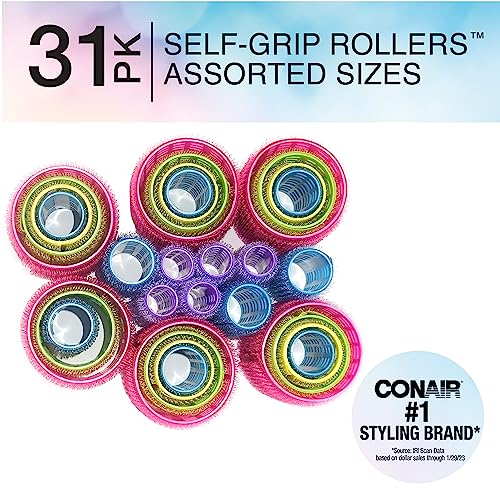 Conair Self Grip Extra Large Hair Rollers, Hair Curlers, Self Grip Hair Rollers, Hot Pink, 9 Pack with Storage Bag