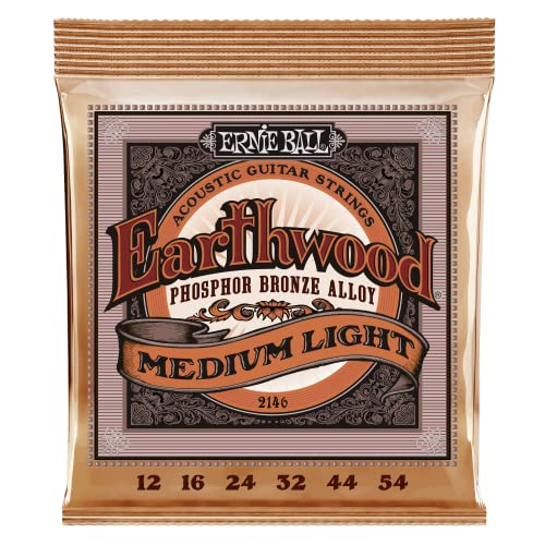 Ernie Ball Earthwood Medium Light Phosphor Bronze Acoustic Guitar Strings, 12-54 Gauge (P02146)