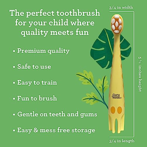 GuruNanda Kids Butter On Gums Training Toothbrush with Cover - Cute Giraffe Design, Extra Soft Bristles for Gentle Cleaning - Ergonomic Handle - BPA & Cruelty Free - 1 Pack (Age 1+)