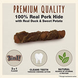 Cadet Gourmet Triple Chews Pork Hide, Sweet Potato, & Duck Dog Treats - Healthy Dog Treats for Small & Large Dogs - Inspected & Tested in USA (6 Count)