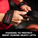 Harbinger Padded Cotton Lifting Straps with NeoTek Cushioned Wrist (Pair), Black , 5 mm