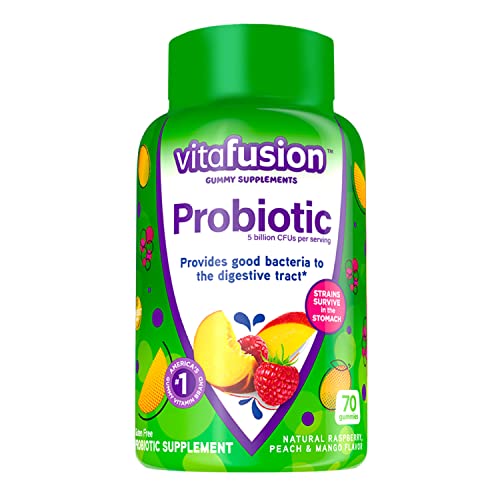 Vitafusion Probiotic Gummy Supplements, Raspberry, Peach and Mango Flavors, Probiotic Nutritional Supplements with 5 Billion CFUs, America’s Number 1 Gummy Vitamin Brand, 35 Day Supply, 70 Count