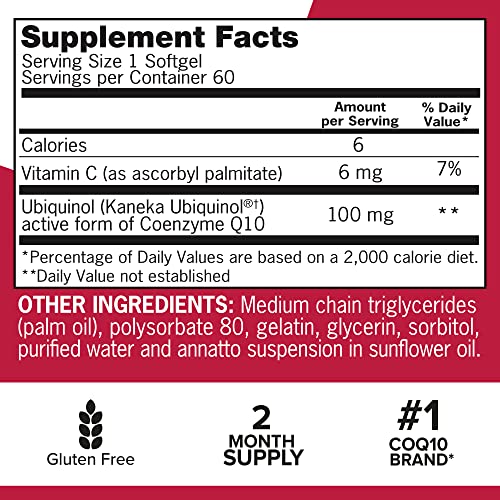 Ubiquinol CoQ10 100mg Softgels, Qunol Mega Ubiquinol 100mg - Superior Absorption - Active Form of Coenzyme Q10 for Heart Health - 100 Count