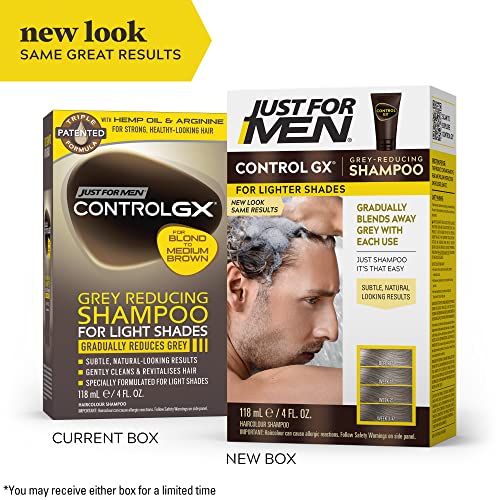 Just for Men Control GX Grey Reducing Shampoo for Lighter Shades of Hair, Blonde to Medium Brown, Gradual Hair Color, 4 Fl Oz - Pack of 3 (Packaging May Vary)