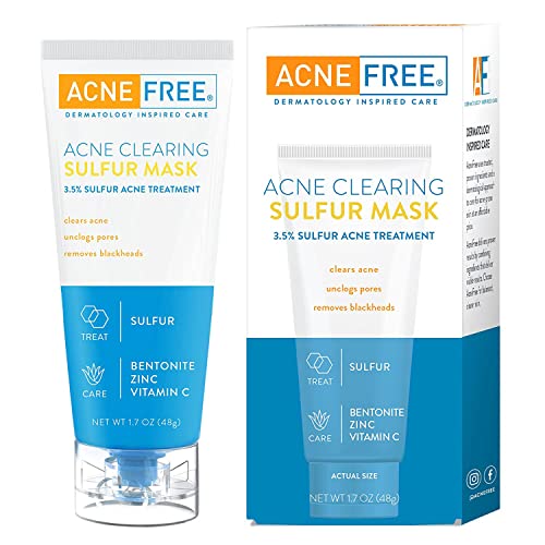 Acne Free Acne Clearing Sulfur Mask 1.7 oz Absorbs Excess Oil and Unclogs Pores with Vitamin C and Bentonite Clay