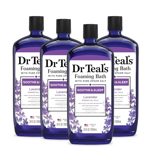 Dr Teal's Foaming Bath with Pure Epsom Salt, Relax & Relief with Eucalyptus & Spearmint, 34 fl oz (Pack of 4) (Packaging May Vary)