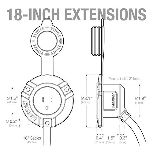 NOCO GCP2 15A AC Port Plug, 125V Power Inlet Socket, and Waterproof Electrical Outlet Receptacle Box with Dual 18-Inch Integrated Outdoor Extension Cords