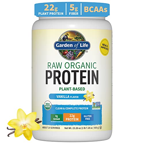 Garden of Life Organic Vegan Vanilla Protein Powder 22g Complete Plant Based Raw Protein & BCAAs Plus Probiotics & Digestive Enzymes for Easy Digestion – Non-GMO, Gluten-Free, Lactose Free 1.5 LB