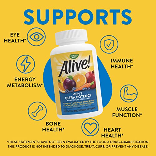 Natures Way Alive! Mens Ultra Potency Complete Multivitamin, High Potency B-Vitamins, Energy Metabolism, 150 Tablets