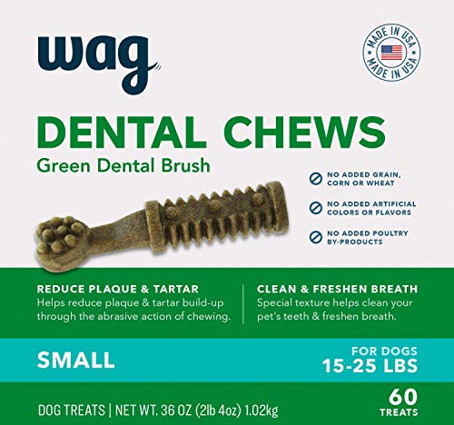 Amazon Brand - Wag Dental Dog Treats to Help Clean Teeth & Freshen Breath - Medium, Unflavored, 36 Count (Pack of 1)