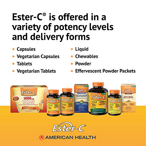 American Health Ester-C With Citrus Bioflavonoids Capsules - 24-Hour Immune Support, Gentle On Stomach, Non-Acidic Vitamin C - Non-GMO, Gluten-Free - 1000 mg, 90 Count, 90 Servings