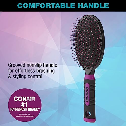 Conair Salon Results Hairbrush for Men and Women, Cushion Base Hairbrush for Everyday Brushing, Color May Vary, 1 Pack