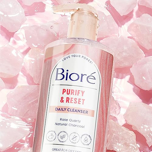 Bioré Rose Quartz + Charcoal Daily Purifying Cleanser, Oil Free Facial Cleanser Energizes Skin, Dermatologist Tested and Cruelty Free, 6.77 oz, Packaging May Vary