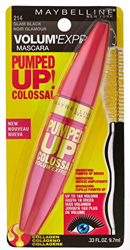 Maybelline New York Volum Express Pumped Up Colossal Mascara, Washable Formula Infused with Collagen for Up To 16x Lash Volume, Glam Black, 1 Count