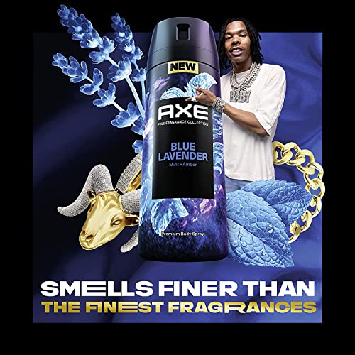 AXE Fine Fragrance Collection Premium Deodorant Body Spray For Men Blue Lavender 3 Count With 72H Odor Protection And Freshness Infused With Lavender, Mint, And Amber Essential Oils 4oz