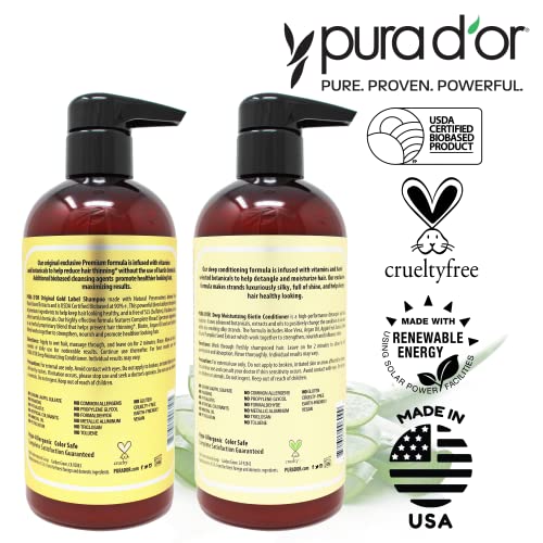 PURA D'OR Anti-Thinning Biotin Shampoo and Conditioner Natural Earthy Scent,CLINICALLY TESTED Proven Results,DHT Blocker Thickening Products For Women & Men,Original Gold Label Hair Care Set 8oz x2