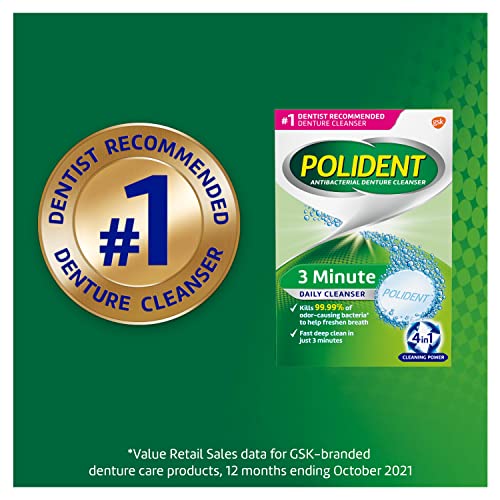 Polident 3 Minute Triple Mint Antibacterial Denture Cleanser Effervescent Tablets, 3x84 count