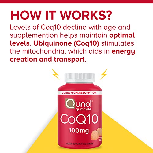 CoQ10 Gummies, Qunol CoQ10 100mg, Delicious Gummy Supplements, Helps Support Heart Health, Vegan, Gluten Free, Ultra High Absorption, 2 Month Supply (60 Count, Pack of 2)