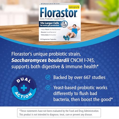 Florastor Probiotics for Digestive & Immune Health, 100 Capsules, Probiotics for Women & Men, Dual Action Helps Flush Out Bad Bacteria & boosts The Good with Our Unique Strain Saccharomyces boulardii