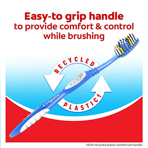 Colgate Extra Clean Toothbrush, Medium Bulk Toothbrush Pack, Adult Medium Bristle Toothbrushes with Ergonomic Handle and Circular Cleaning Bristles, Helps Remove Surface Stains, 6 Pack