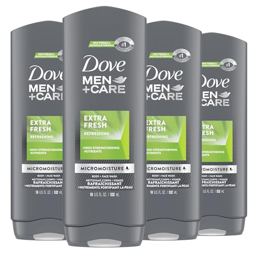 Dove Men+Care Body Wash Extra Fresh for Men's Skin Care Body Wash Effectively Washes Away Bacteria While Nourishing Your Skin, 18 Fl Oz (Pack of 4)