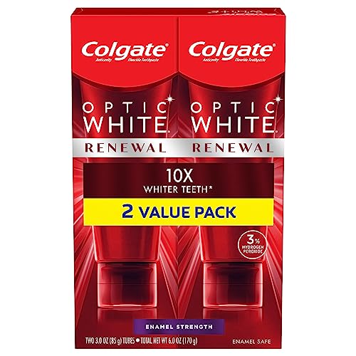 Colgate Optic White Renewal Teeth Whitening Toothpaste, Enamel Strength, 3 Oz Tube, 2 Pack