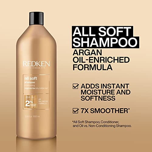 Redken All Soft Shampoo | For Dry / Brittle Hair | Provides Intense Softness and Shine | With Argan Oil | 10.1 Fl Oz (Pack of 1)