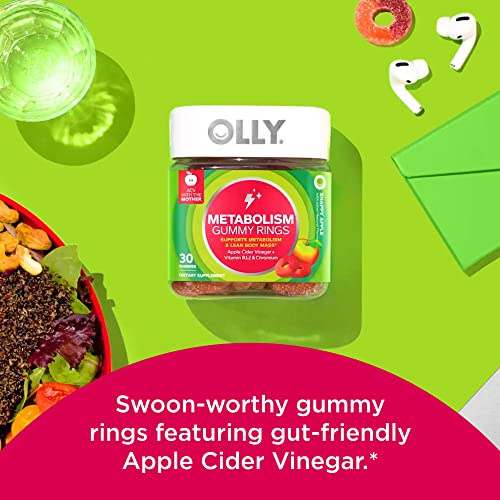 OLLY Metabolism Gummy Rings, Apple Cider Vinegar, Vitamin B12, Chromium, Energy and Digestive Health, Chewable Supplement, Apple Flavor - 30 Count