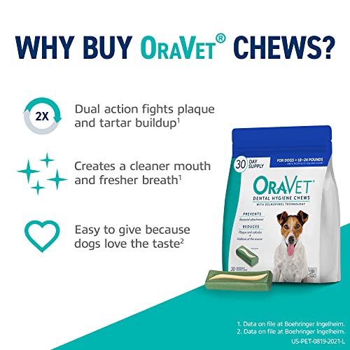 ORAVET Dental Chews for Dogs, Oral Care and Hygiene Chews (Small Dogs, 10-24 lbs.) Blue Pouch, 14 Count