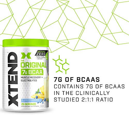 XTEND Natural Zero BCAA Powder Blueberry Lemonade | Free of Artificial Sweeteners, Flavors, and Chemical Dyes | Post Workout Drink with Amino Acids | 7g BCAAs for Men & Women | 25 Servings