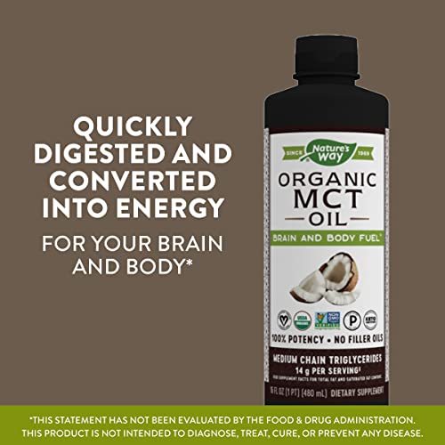 Nature's Way MCT Oil, Brain and Body Fuel from Coconuts*; Keto and Paleo Certified, Organic, Gluten Free, Non-GMO Project Verified, 30 Fl. Oz.