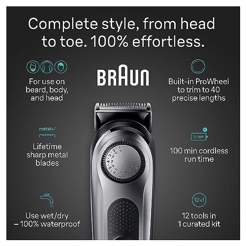 Braun All-in-One Style Kit Series 9 9440, 13-in-1 Trimmer for Men with Beard Trimmer, Body Trimmer for Manscaping, Hair Clippers & More, Braun’s Sharpest Blade, 40 Length Settings,