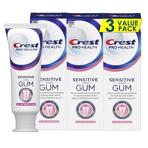 Crest Pro-Health Gum and Sensitivity, Sensitive Toothpaste, All Day Protection, 3.7 oz, Pack of 3