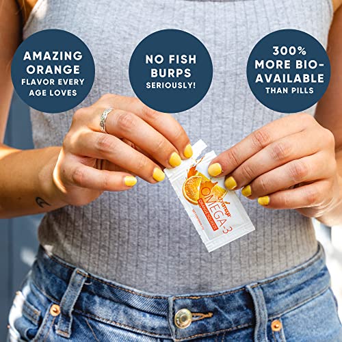 Coromega Omega 3 Fish Oil Supplement, 650mg of Omega-3s with 3X Better Absorption Than Softgels, Orange Flavor, 90 Single Serve Squeeze Packets