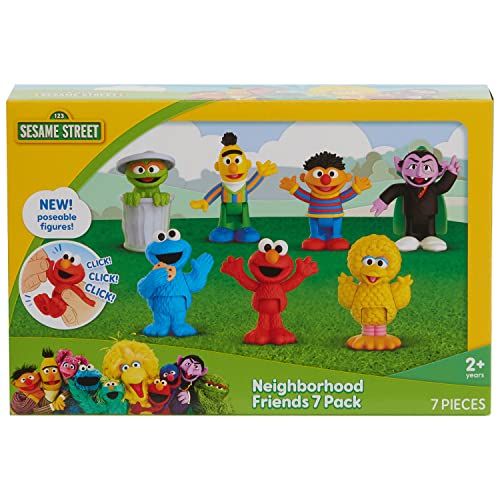 Just Play -Sesame Street Neighborhood Friends, 7-Piece Poseable Figurines, Officially Licensed Kids Toys for Ages 2 Up, Gifts and Presents, Amazon Exclusive