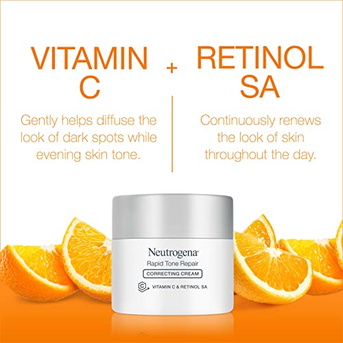 Neutrogena Rapid Tone Repair Retinol + Vitamin C Correcting Cream, Tone Evening Face & Neck Cream with Retinol & Hyaluronic Acid for Dark Spots, Fine Lines & Wrinkles, 1.7 oz