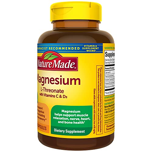 Nature Made Magnesium L-Threonate with Vitamin C & Vitamin D3, Cognitive Support Magnesium Supplement, 90 Capsules, 30 Day Supply