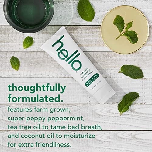 Hello Naturally Whitening Fluoride Toothpaste, Natural Peppermint Flavor and Tea Tree Oil, Peroxide Free, Gluten Free, SLS Free, 3 Pack, 4.7 OZ Tubes