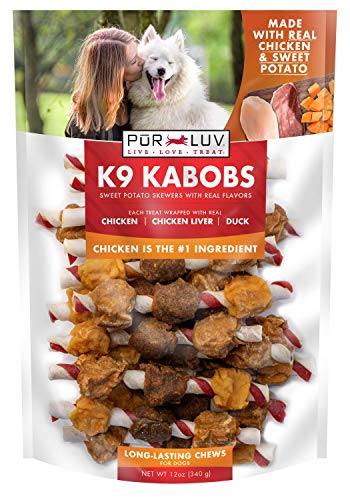 Pur Luv K9 Kabob Dog Treats, Made with Real Chicken, Duck and Sweet Potato, Healthy, Easily Digestible, Long Lasting, and High Protein, 12 oz