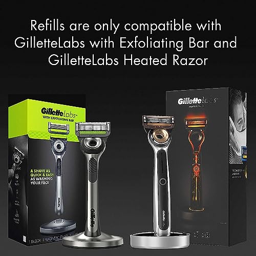 Gillette Labs Mens Razor Blade Refills with Exfoliating Bar Compatible Only with Gillette Labs Razors with Exfoliating Bar and Heated Razor, 4 Razor Blade Cartridges