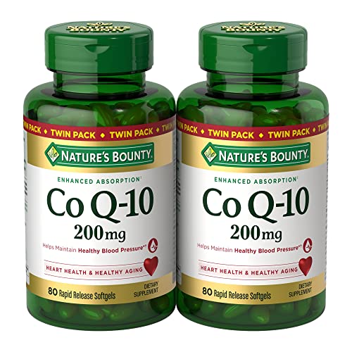 Natures Bounty CoQ10 200 mg Softgels, Heart Health & Cellular Energy Support, Twin Pack, 160 Rapid Release Softgels