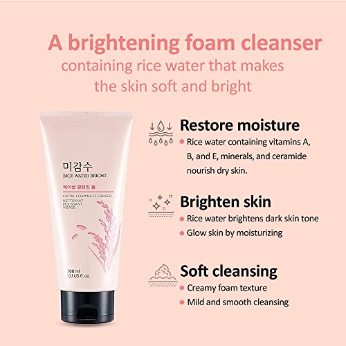 THE FACE SHOP Rice Water Bright Foam Cleanser 300ml, 10.14 Fl Oz (Pack of 1)