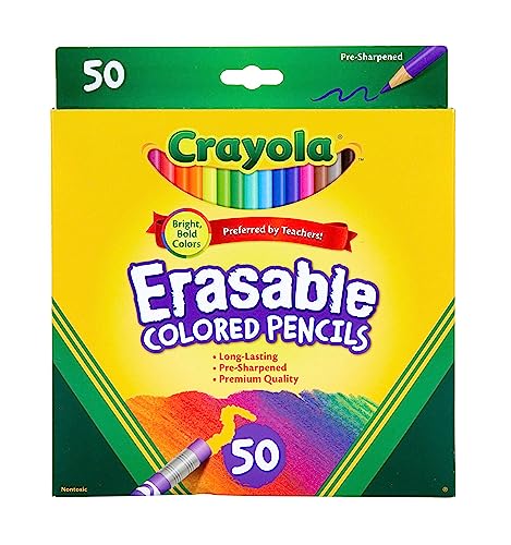 Crayola Erasable Colored Pencils (50ct), Kids Colored Pencils, Bulk School Supplies for Teachers, Great for Classrooms, 6+ [Amazon Exclusive]